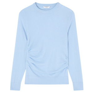 L.K. Bennett Dora Blue Plain Cotton Gathered Long Sleeve Top
